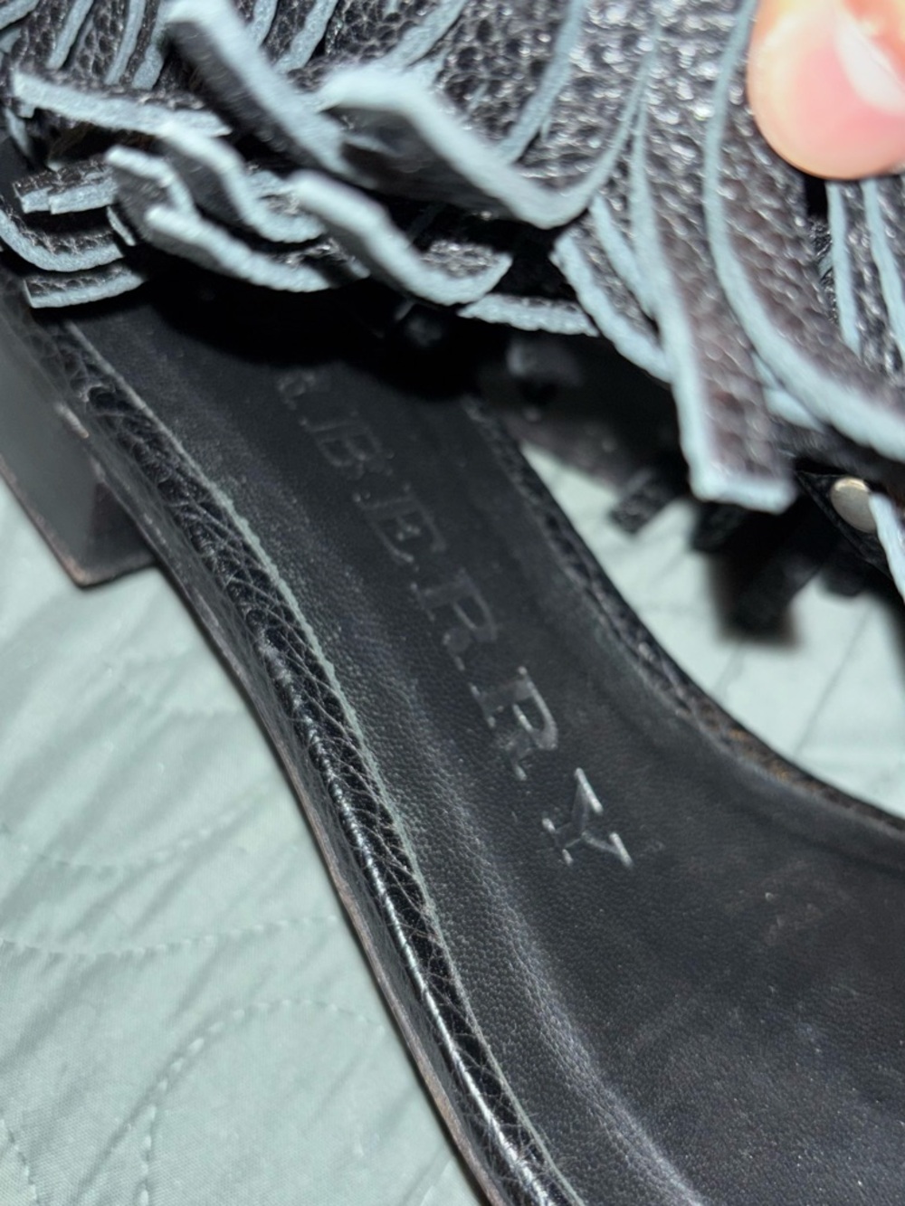 Burberry Black Studded Fringe Leather Sandals - Picture 7 of 8